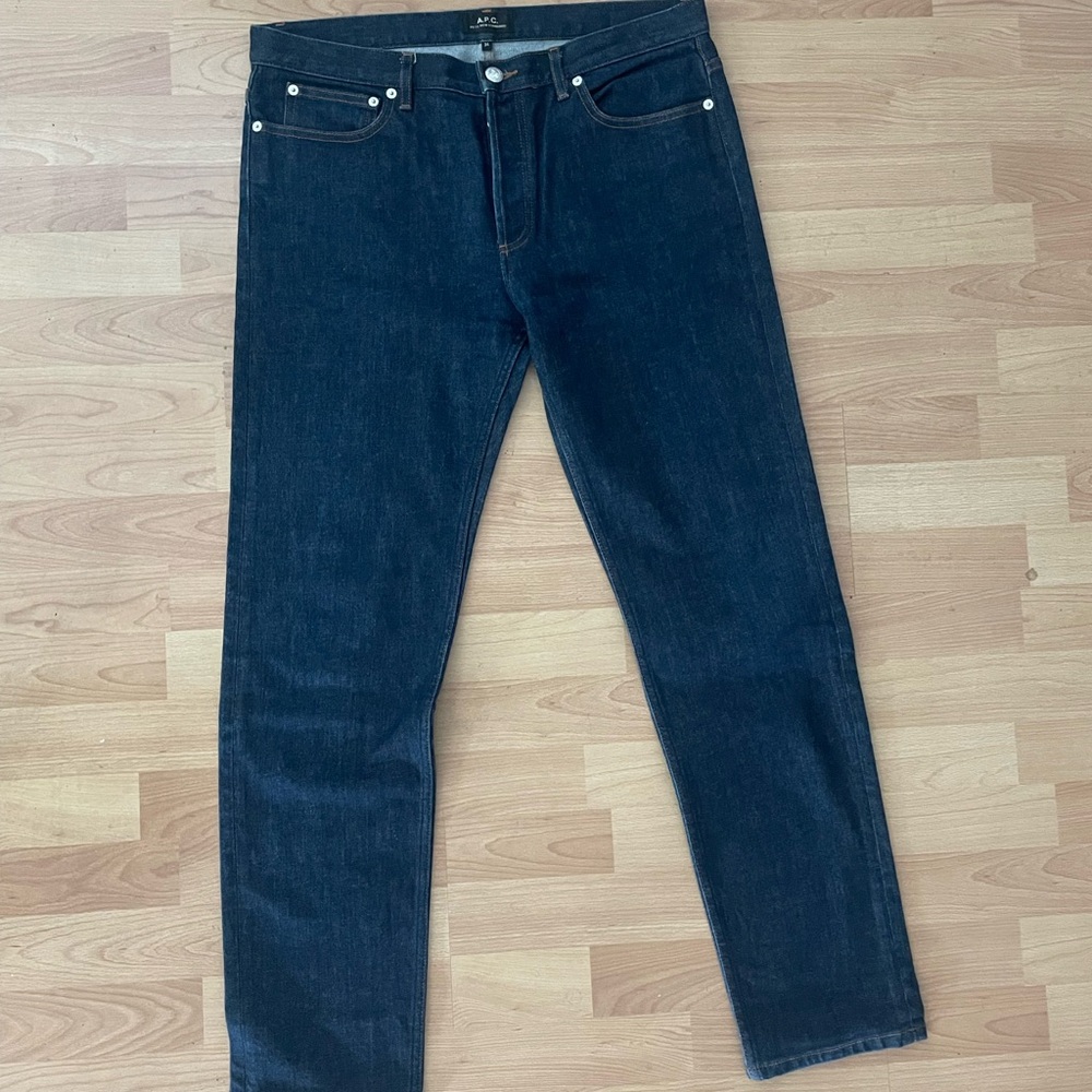 APC petite new standard, size 34 jeans, button fly, dark wash/ indigo